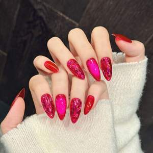 <span class=keywords><strong>Ongles</strong></span> artificiels faits main en amandes, <span class=keywords><strong>rose</strong></span> pitaya et rouge rubis, motif floral 3D, <span class=keywords><strong>ongles</strong></span> réutilisables de luxe avec pierres précieuses, vente en gros - Product Image 2