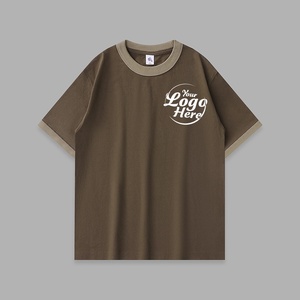 T-shirt de style collège lourd 100% pur coton coupe ample col rond avec design d'épissage contrasté - Product Image 6