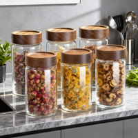 Bocaux de conservation en verre borosilicate avec couvercles en bois d'acacia, récipients de cuisine hermétiques pour café, thé, épices 100-2000 ml - Personnalisables