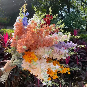 Diskon Besar Bunga Sutra Violet Buatan Berkelompok Delphinium untuk Dekorasi Pernikahan Bunga Pesta Rumah