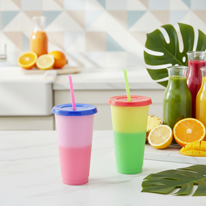 Taza mágica de sublimación con gradiente de temperatura de color, vaso que cambia de Color con tapa y paja, PP - Product Image 5