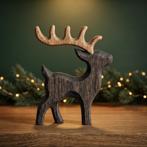 Ornement de renne sculpté en bois, figurine de cerf faite à la main, décoration de la maison, jouet préscolaire - Product Image 2