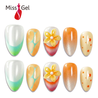 Ongles à presser floraux d'été, brillants, en gel souple, forme amande, style bonbon, courts, 32 pièces, faits main