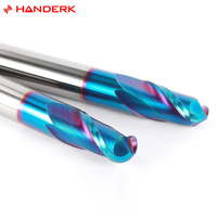 Fresa de punta de bola recubierta HANDERK Hrc65 azul Nano, juego de fresas de extremo de carburo sólido de 2 flautas para herramienta CNC