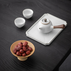 Assiette à thé et à collation en céramique rétro chinoise, ronde, cuite au four, jaune, pour usage domestique - Product Image 1