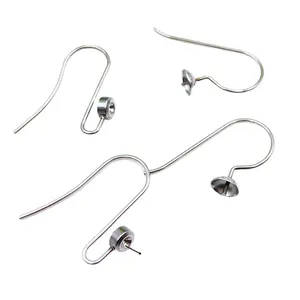 Inxidable stone setting Stainless steel diy jewelry making accessories Earrings Hook Drop Earring Wire For DIY Pearl earring