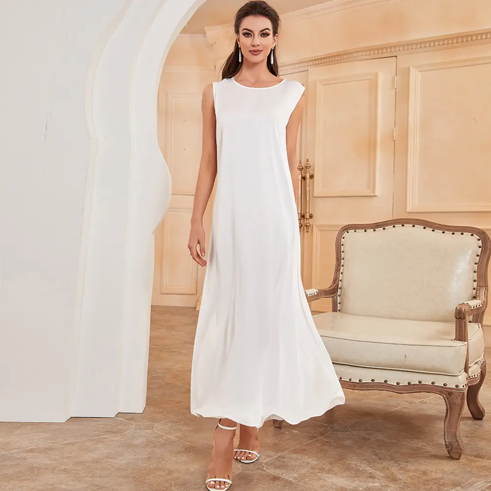 High Quality Summer Sleeveless Maxi Dress Women White Casual Elegant Silk Dresses Suspended Dress For Ladies