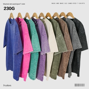 Camiseta Retro de Algodón de Fibra Larga Lavado a la Piedra de 230g, Lisa, Holgada, con Cuello Redondo, Estilo Europeo y Estadounidense, para Venta Transfronteriza - Product Image 1