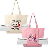 Tas Tote Yoga Kanvas Desain Geometris Kustom Ramah Lingkungan, Tas Pantai Bahu Katun Kokoh dengan Logo Kustom