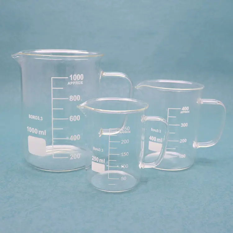 Laboratorio de alta calidad, vaso de vidrio de borosilicato con mango, 100ml