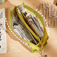 Trousse à crayons transparente grande capacité en tissu imprimé UV, style chinois simple et littéraire, pour l'école et le bureau