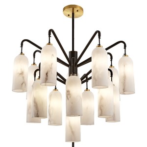 Lustre moderne rond en métal noir avec abat-jour en verre marbré, éclairage LED E27 pour salon, luminaire de plafond - Product Image 5