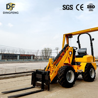 Dingfeng H180 4WD Mini Wheel Loader dengan Quick Hitch Pallet Fork dan Bucket, Loader Multifungsi untuk Pertanian