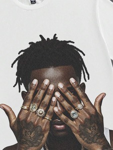 T-shirts surdimensionnés pour hommes, imprimés avec des portraits de tatouages ​​de style street hip-hop - directement de l'usine, personnalisables.F10 - Product Image 4