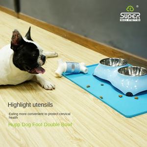 Hupu mangkuk ganda besar ramah lingkungan, untuk anjing kucing baja tahan karat melamin dengan kaki pola Solid penyimpanan makanan dalam ruangan - Product Image 4