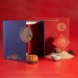 Caja de lujo creativa china para pastel de Luna, embalaje de regalo con rejilla, regalo para pastel de Luna
