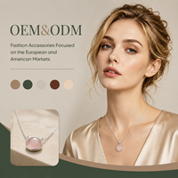 Collier pour femme minimaliste ovale en fausse pierre de quartz rose, plaqué argent, chaîne fine, délicat, pour usage quotidien, vente en gros