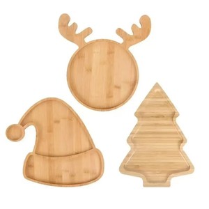 Bandeja navideña de madera con forma de reno, gorro de Papá Noel y árbol, bandeja de aperitivos de dibujos animados para decoraciones de fiestas navideñas - Product Image 1