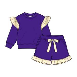 Ensemble tendance pour bébés filles : Haut à manches longues en coton biologique et élasthanne imprimé sur mesure, avec poches, et short en soie de lait douce – Style vacances - Product Image 3