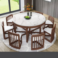 Neues Esszimmer-Set im Chinesischen Stil aus Massivholz, Runder Esstisch, Modernes Minimalistisches Design, Marmor-Rundtisch