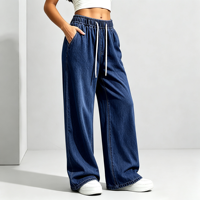 Pantalon de survêtement grande taille pour femme, jean taille haute, coupe ample, jambe large, style décontracté pour tous les jours