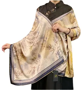 Supplier Wholesale Summer Reversible Women Silk Pashminas Retro Elegant Ponchos Creative Women Headscarves Neck Scarves