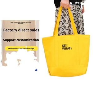 Manufacturer Advertising Letter Canvas <b>Tote</b> <b>Bag</b> Double Handles Large Capacity Women High-End Feel Shopping Eco-Friendly - Product Image 1