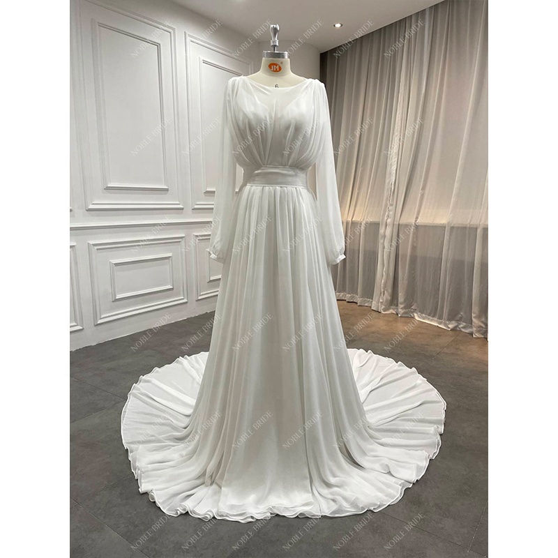 Factory Women Boho Long Sleeve Chiffon Vintage Gown Custom Sexy Backless High Quality Soft Satin Bridal Real Wedding Dresses