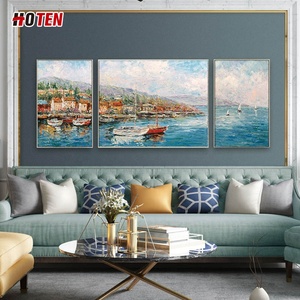 Dipinta A mano di pittura a olio Romantico Mediterraneo Americano Moderno soggiorno divano sfondo della parete tripla pittura - Product Image 2