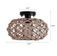 Luminaire de plafond rustique fait main en corde de jute, cage tissée industrielle, douille E27 pour chambre, couloir, hôtel, projet personnalisé