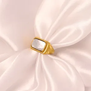 Bague en forme de coquille Rectangle, bijou pour couples, acier inoxydable, plaqué or 18K, étanche, en argent, tendance, cadeau pour couples, nouvelle collection