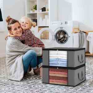 Fabric Multifunction Square Modern Grey 6 Bed Set Storage <b>Bags</b> for Clothes Organizer with Reinforced Handle - Product Image 5