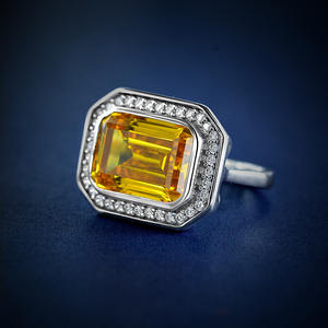 Bague en argent sterling 925 plaqué rhodium avec diamant CZ jaune 10*14mm, tendance pour mariage, anniversaire, fête - Product Image 2