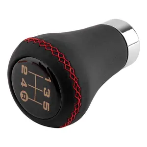 Universal 5 Speed Black&Red Line Leather Aluminum Manual Car Gear Shift Knob Shifter Lever Manual Gear Shifter
