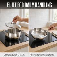 Set Peralatan Masak Stainless Steel Poles Cermin Panci Casserole dengan Tutup 16 20 24 cm Panci Saus Gagang Ganda Peralatan Dapur