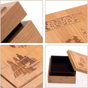 Boîte en bois de bambou rectangulaire de 10 cm de haut, faite à la main, pour le rangement du thé, emballage cadeau artisanal - Product Image 4