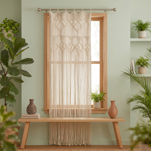 Voilage en macramé ondulé doux de qualité supérieure, style bohème, pour fenêtres octogonales, installation au plafond, personnalisable, marque privée - Product Image 3