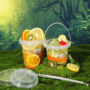 Gobelets en plastique jetables personnalisables avec logo, pour fruits, 750 ml et 1000 ml, avec couvercles et poignées – Vente chaude - Product Image 3