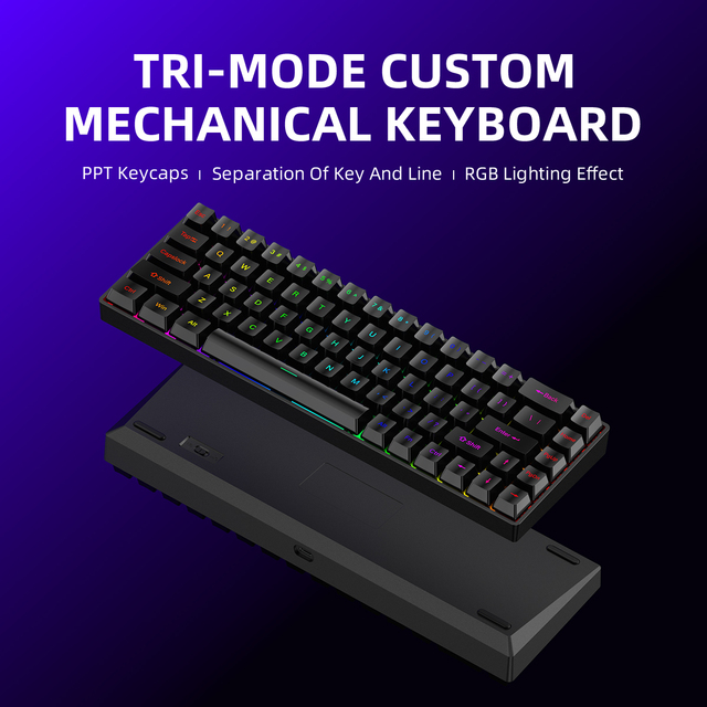 DK68 Tri-Mode Custom Mechanical Keyboard, 2.4GHz//USB-C Wired Gaming Keyboard with PPT Translucent Keycaps