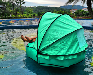 ที่นอนเป่าลมลอยน้ำพร้อมหลังคาบังแดดทรงวงรี ที่นอนน้ำ PVC สำหรับสระว่ายน้ำ ความยาว 105-136 นิ้ว - Product Image 6