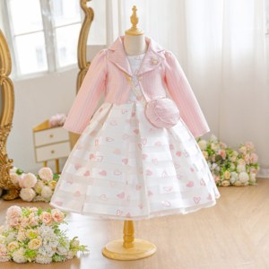 Conjunto <span class=keywords><strong>de</strong></span> Vestido <span class=keywords><strong>de</strong></span> Fiesta para Niñas <span class=keywords><strong>de</strong></span> 5 a 10 Años con Estampado <span class=keywords><strong>de</strong></span> Corazones, Abrigo <span class=keywords><strong>de</strong></span> Tweed a Juego y Bolso Bandolera - Venta al por Mayor - Product Image 2