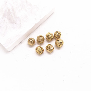 yunnique Electroplated Gold Stainless Steel Round <b>Spacer</b> Beads With Flower Pattern For Bracelet Making - Product Image 5