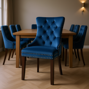 Chaise de salle à manger capitonnée moderne Db Nikki Collection, revêtement en velours, pieds en bois massif, garniture à clous - Product Image 2