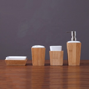 Wholesale Promotional Modern Design Customized logo White Ceramic Bathroom <strong>Accessories</strong> Set with Bamboo - Product Image 5