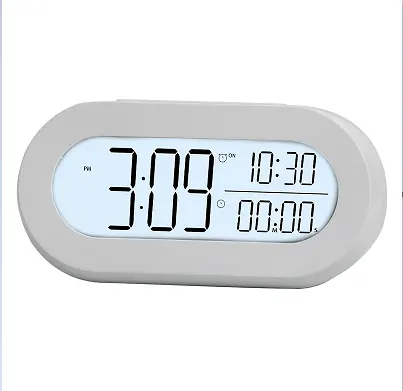 Toptan beyaz titreşimli Lcd küçük hoparlör Modern uyandırma işığı çocuklar güvenlik 24 saat çan dijital alarmlı saat masa saati saatler