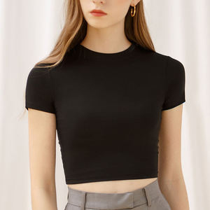 Camiseta blanca personalizada para mujer, camiseta negra Lisa estampada, Top corto suelto de algodón en blanco, camisetas de manga corta para mujer - Product Image 4