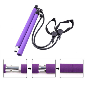 Barra per Esercizi Fitness Yoga Pilates <span class=keywords><strong>a</strong></span> 2 Sezioni con Fascia Elastica di Resistenza Regolabile - Product Image 4