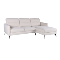 Canapé d'angle en tissu beige moderne 3 places avec chaise longue et pieds en métal pour salon
