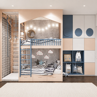 Ensemble de meubles de chambre d'enfant sur mesure, lit superposé, armoire, rangement multifonction, design scandinave, utilisation hôtelière, chambre d'enfant