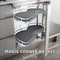 Keranjang Sudut Ajaib Kabinet Dapur Bahan Aluminium Alloy Multi-Fungsi Organizer Kabinet Dapur Modern Aksesoris Kabinet Dapur